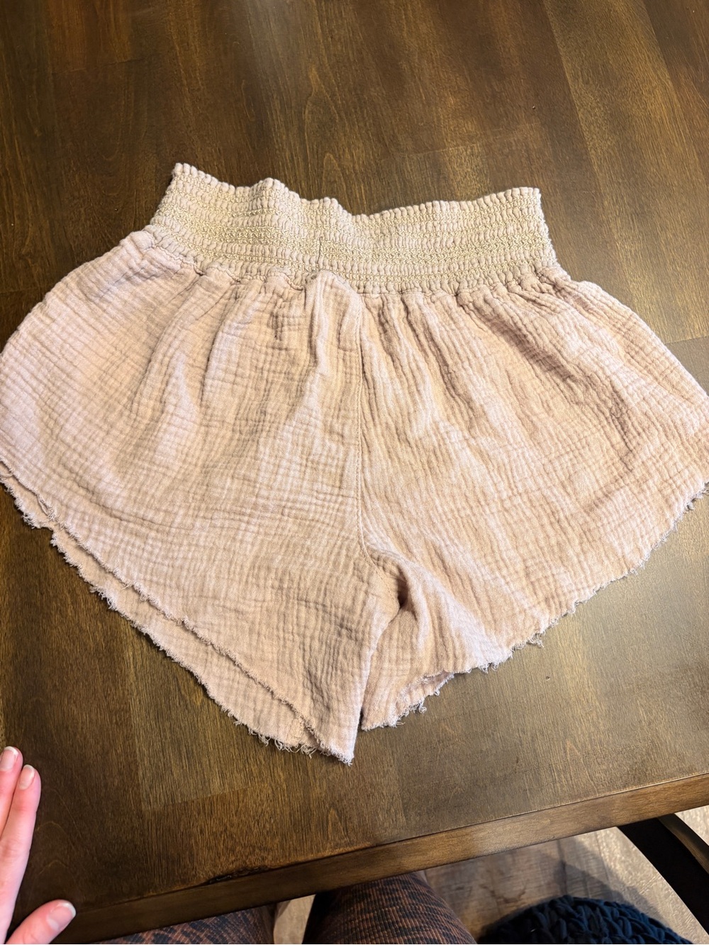 Rewash High-Waist Smocked Cotton Gauze Shorts - Light Blush